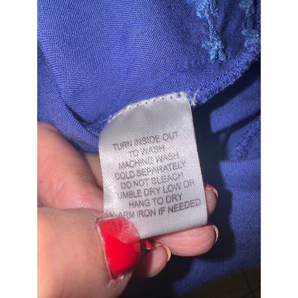 Tru Luxe Cobalt Blue Embroidered Boho Cottage Core Casual Tunic S/S Blouse Top S - Picture 9 of 10